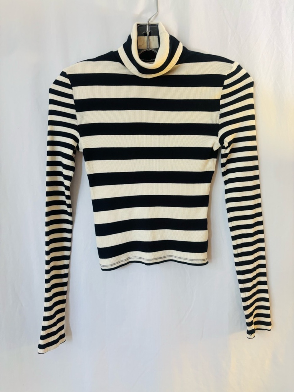 Madewell Black Cream Striped Ribbed Turtleneck Top XS